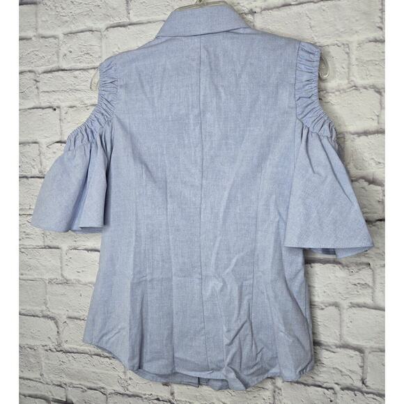 Pearl by Lela Rose Oxford Chambray Open Shoulder button up small 0. - Picture 5 of 11